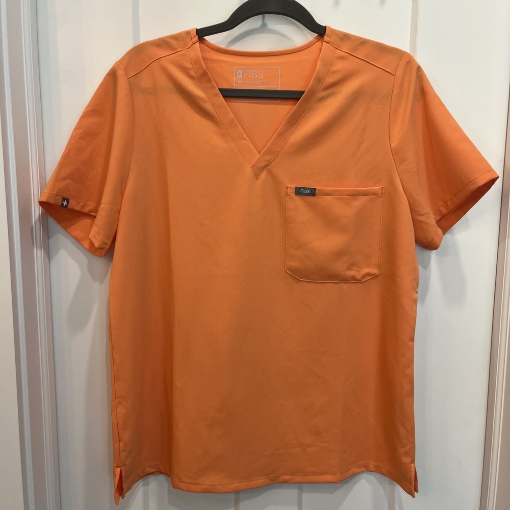 Figs Women's Catarina Scrub Top Short Sleeve One Pocket Peach Orange Sz Large